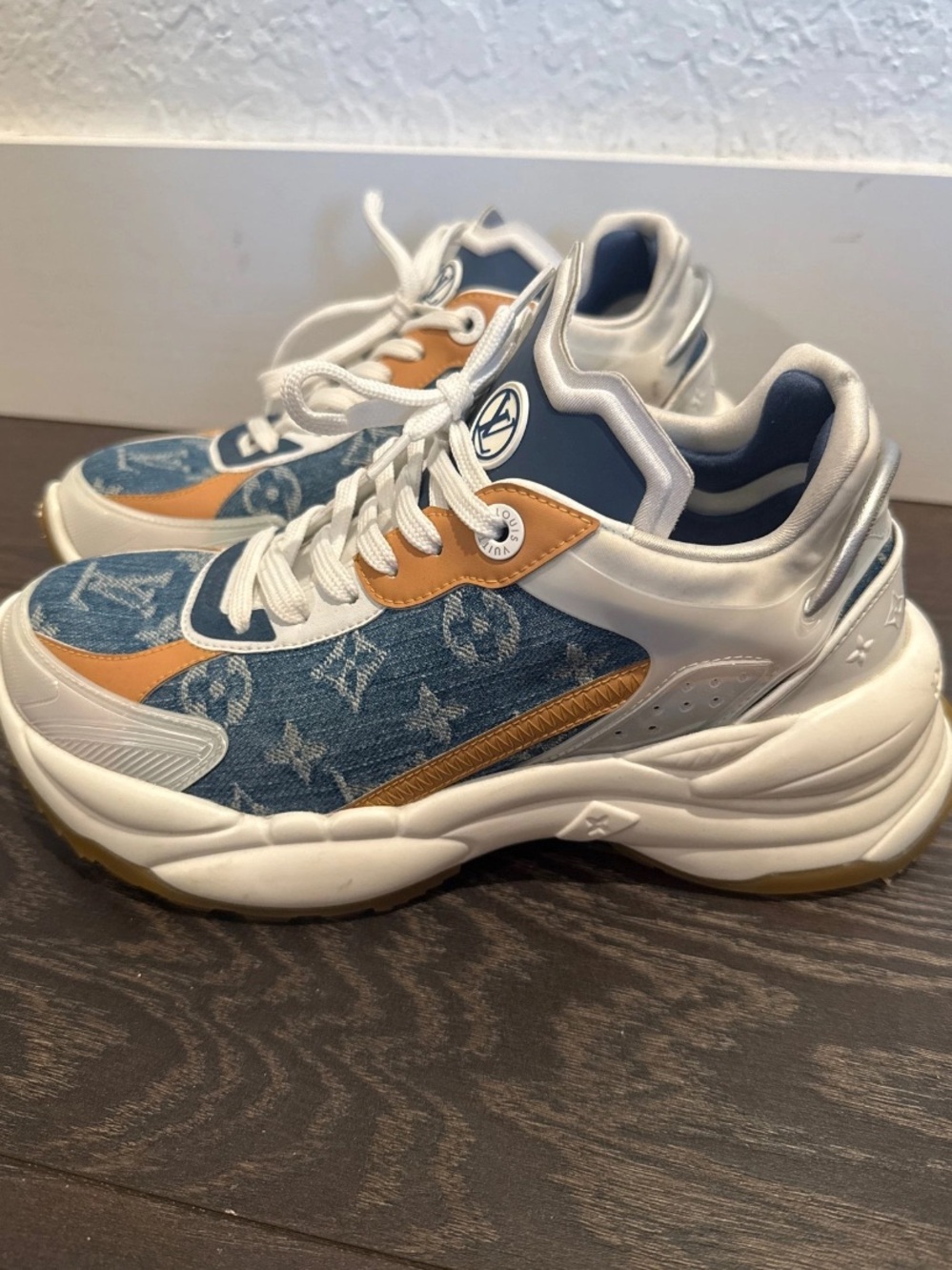 Louis Vuitton Run 55 Denim Trainers Size 37.5